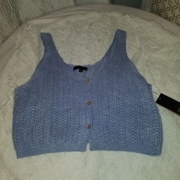 FRYE CROCHET TOP Ligth BLUE NWT CROCHET HEM TANK XLARGE NWT - Picture 1 of 10